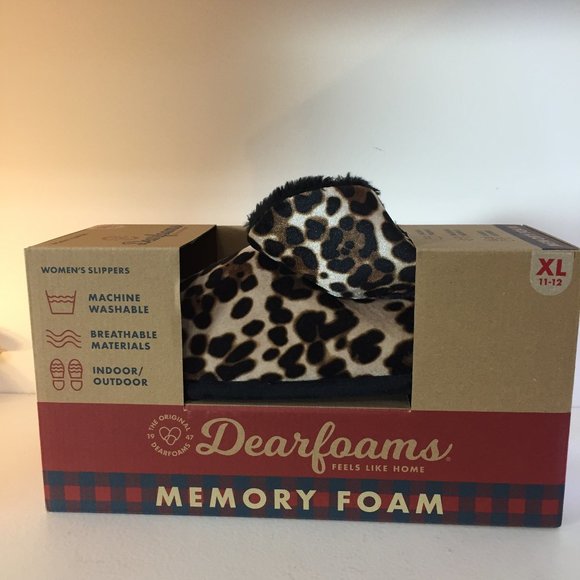 Dearfoams Slippers NIB Size XL Medium & Small Soft Leopard Print Slip On Comfort - Picture 1 of 9